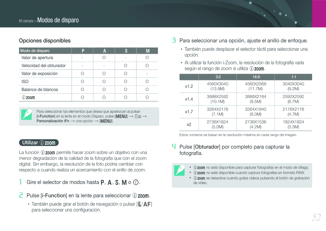 Samsung EV-NX20ZZBSBES, EV-NX20ZZBSBIL manual Opciones disponibles, Utilizar Z 