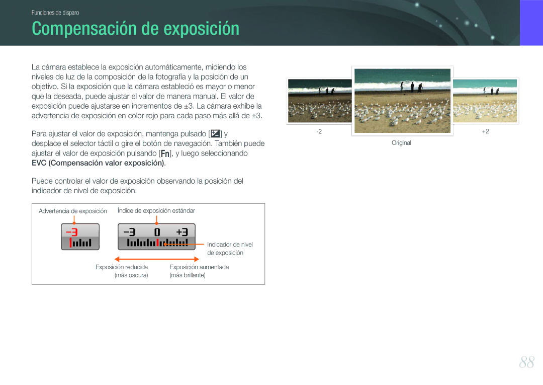 Samsung EV-NX20ZZBSBES, EV-NX20ZZBSBIL manual Compensación de exposición 