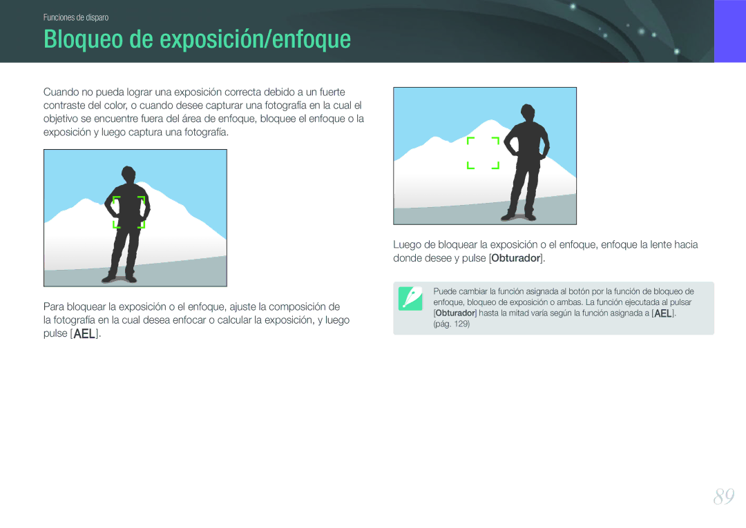 Samsung EV-NX20ZZBSBIL, EV-NX20ZZBSBES manual Bloqueo de exposición/enfoque 