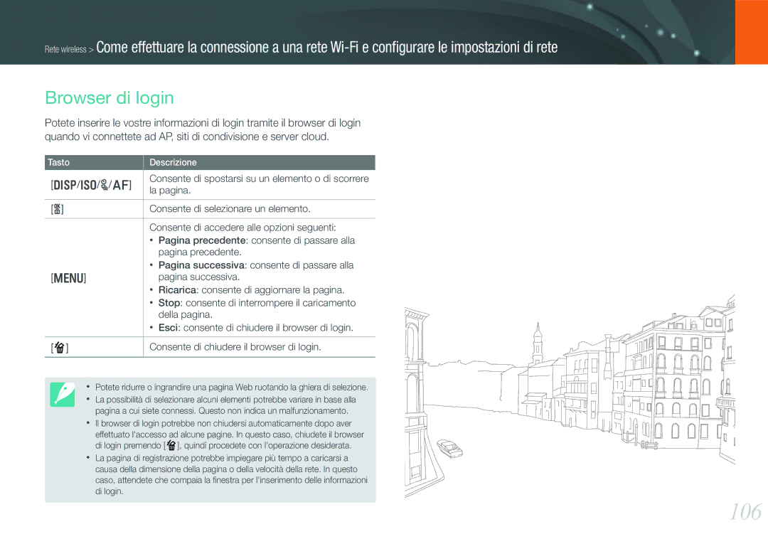 Samsung EV-NX20ZZBSBIT manual 106, Browser di login 