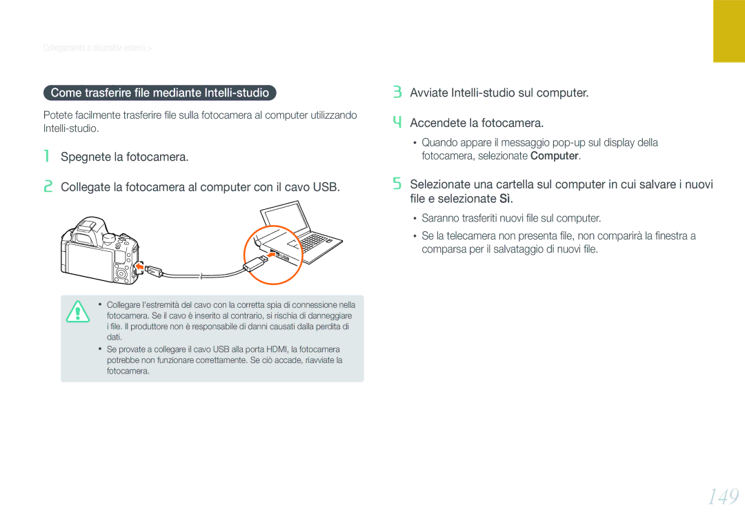 Samsung EV-NX20ZZBSBIT manual 149, Come trasferire ﬁle mediante Intelli-studio 