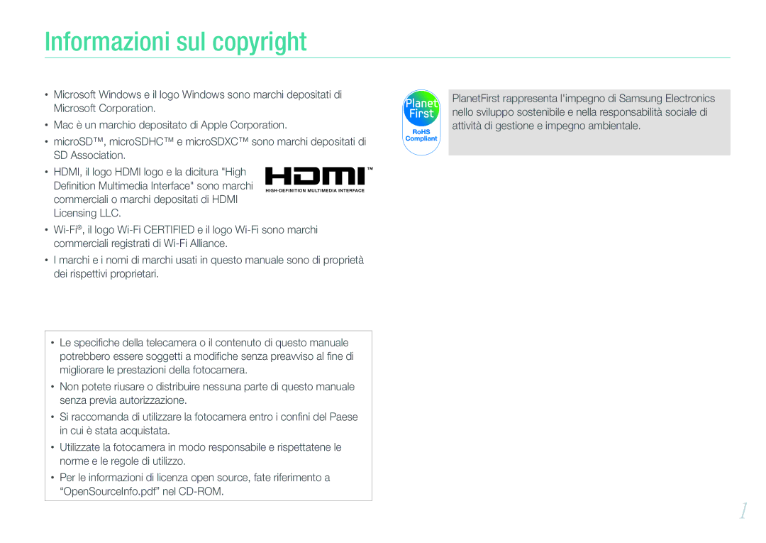 Samsung EV-NX20ZZBSBIT manual Informazioni sul copyright 