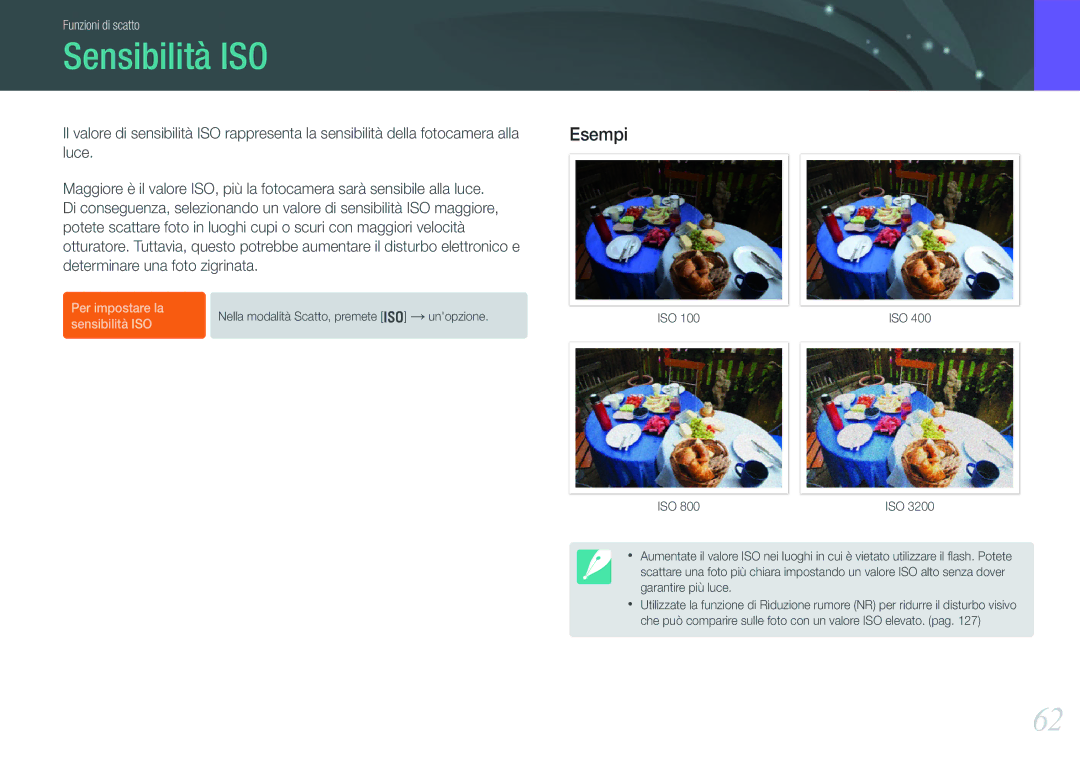 Samsung EV-NX20ZZBSBIT manual Sensibilità ISO, Esempi 