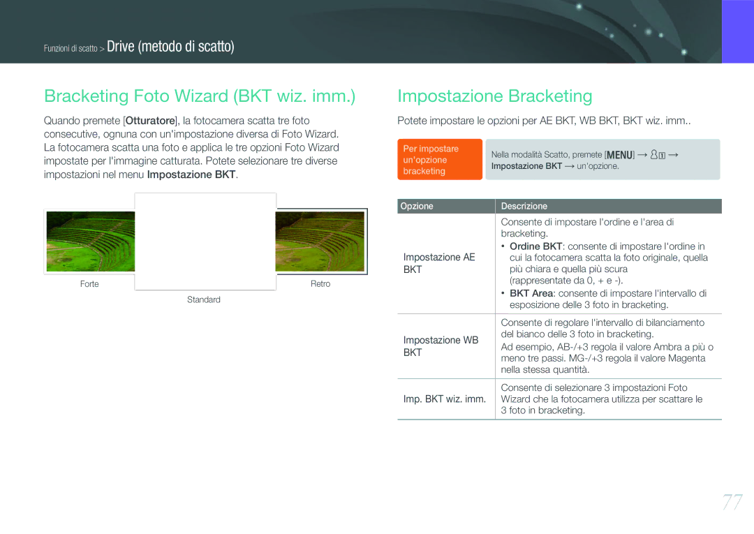 Samsung EV-NX20ZZBSBIT manual Bracketing Foto Wizard BKT wiz. imm, Impostazione Bracketing 