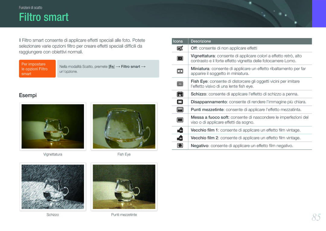 Samsung EV-NX20ZZBSBIT manual Filtro smart, Off consente di non applicare effetti 