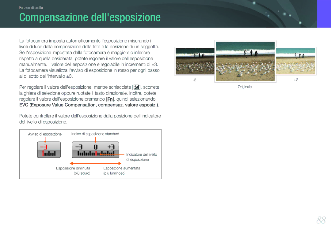 Samsung EV-NX20ZZBSBIT manual Compensazione dellesposizione, Del livello di esposizione 