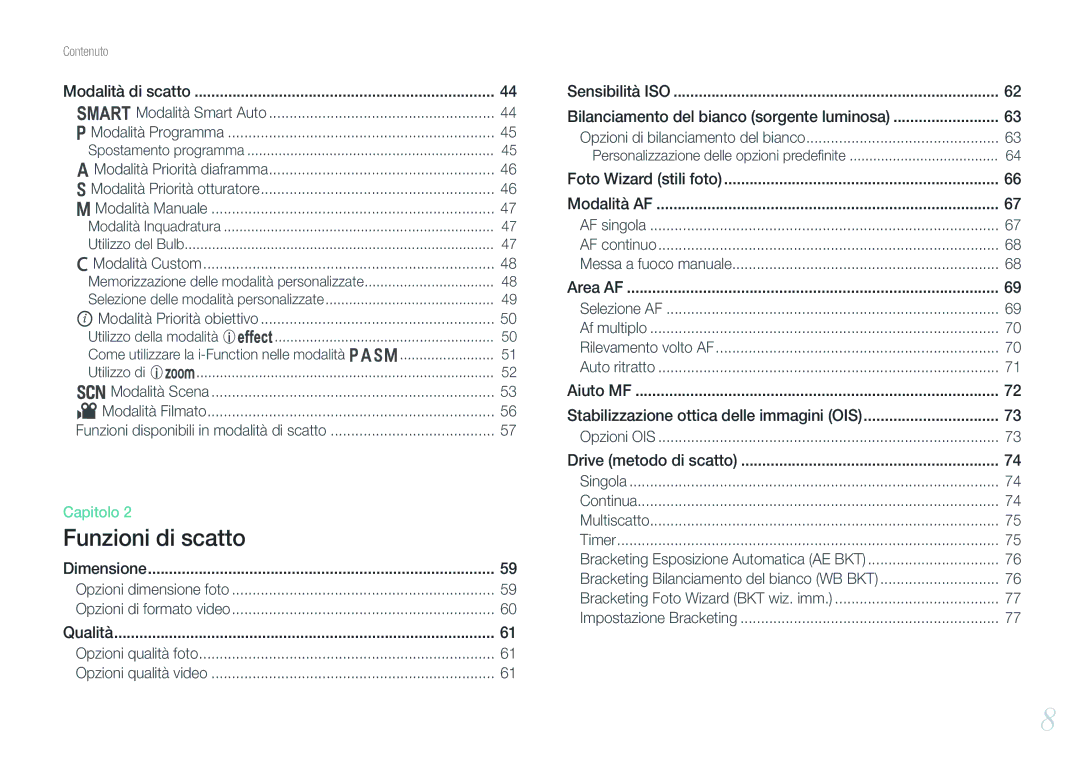 Samsung EV-NX20ZZBSBIT manual Modalità Smart Auto, Modalità Scena, Stabilizzazione ottica delle immagini OIS 