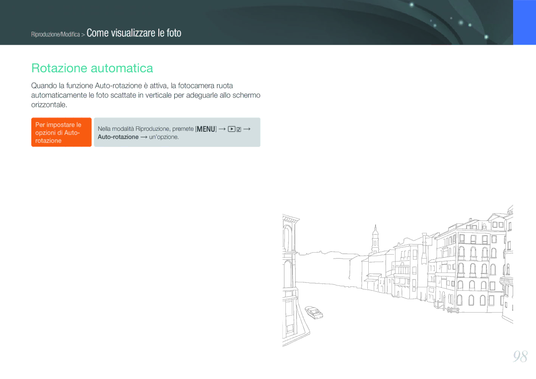 Samsung EV-NX20ZZBSBIT manual Rotazione automatica, Per impostare le opzioni di Auto- rotazione 