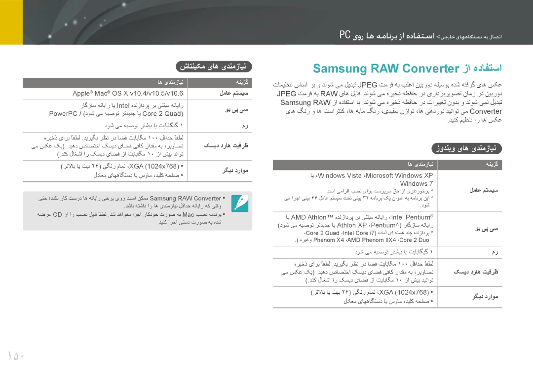 Samsung EV-NX20ZZDSBME 150, Samsung RAW Converter زا هدافتسا, شاتنیکم یاه یدنمزاین, زودنیو یاه یدنمزاین, اه یدنمزاین هنیزگ 