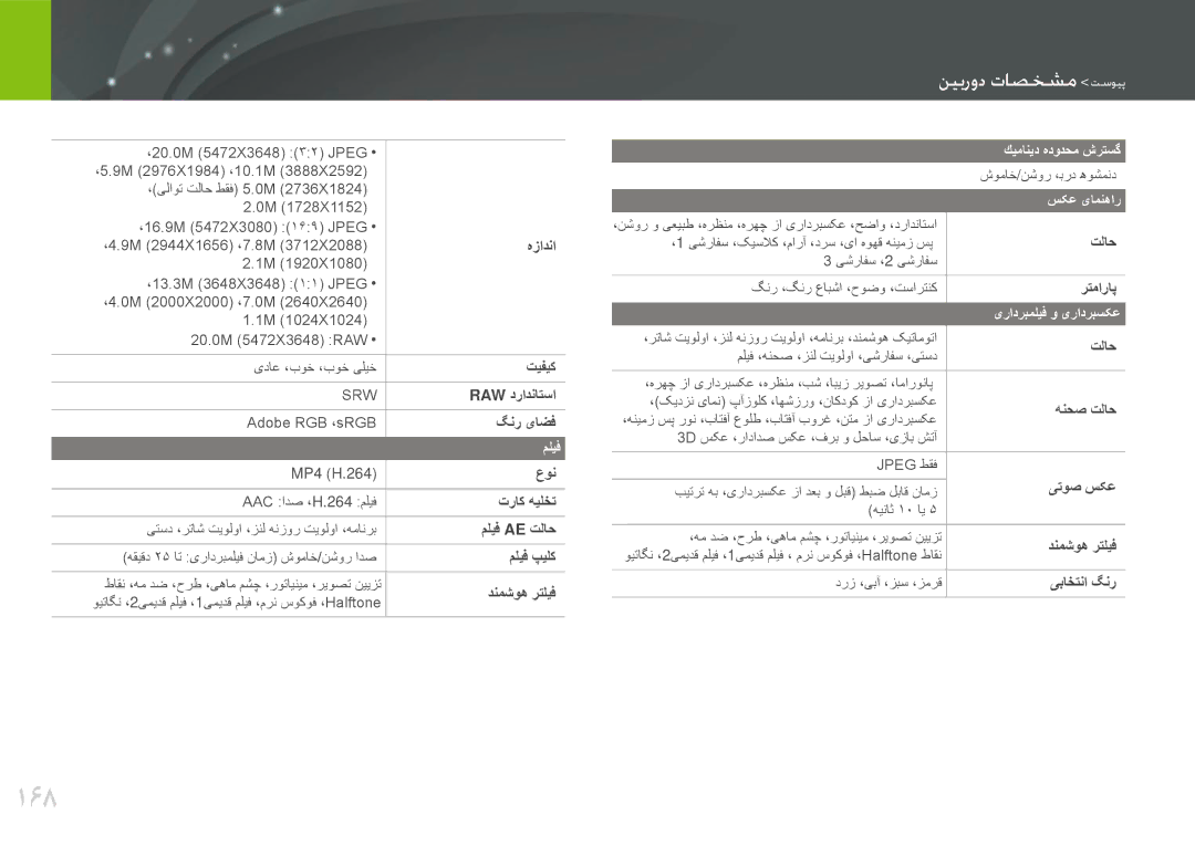 Samsung EV-NX20ZZDSBME, EV-NX20ZZBSBSA manual 168, دیهفتها وصخهب مطلیش 