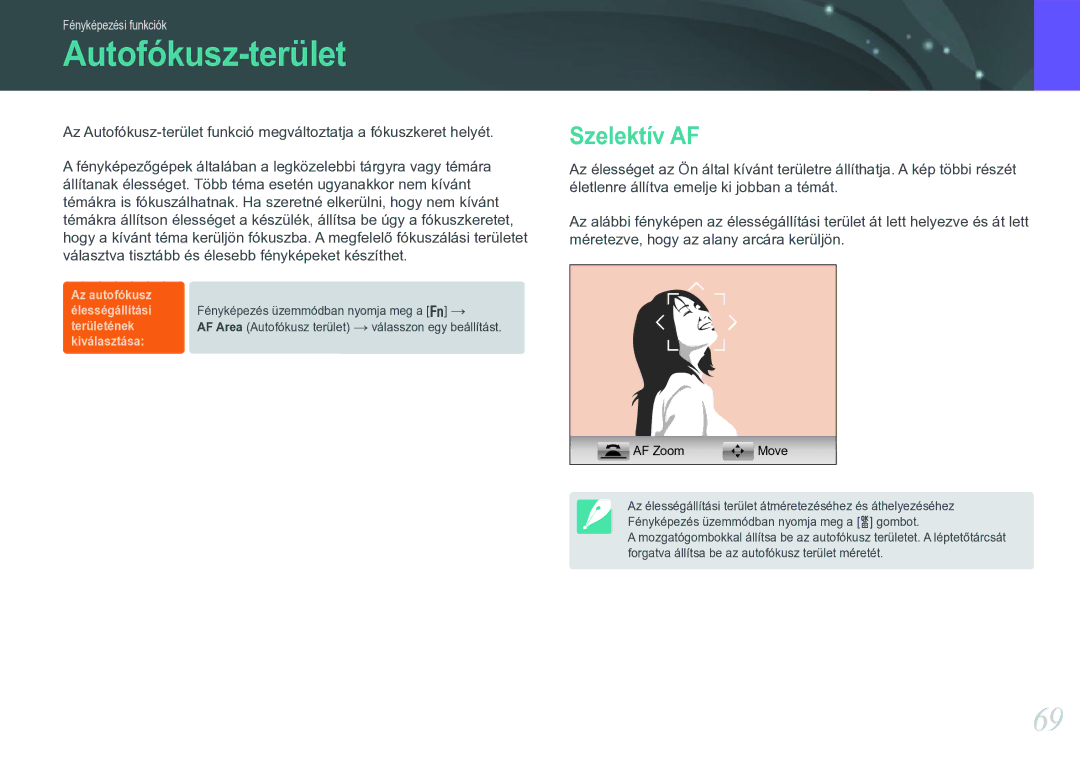 Samsung EV-NX20ZZBZBSE, EV-NX20ZZBSBSE, EV-NX20ZZBSBDK, EV-NX20ZZBSBHU manual Autofókusz-terület, Szelektív AF 
