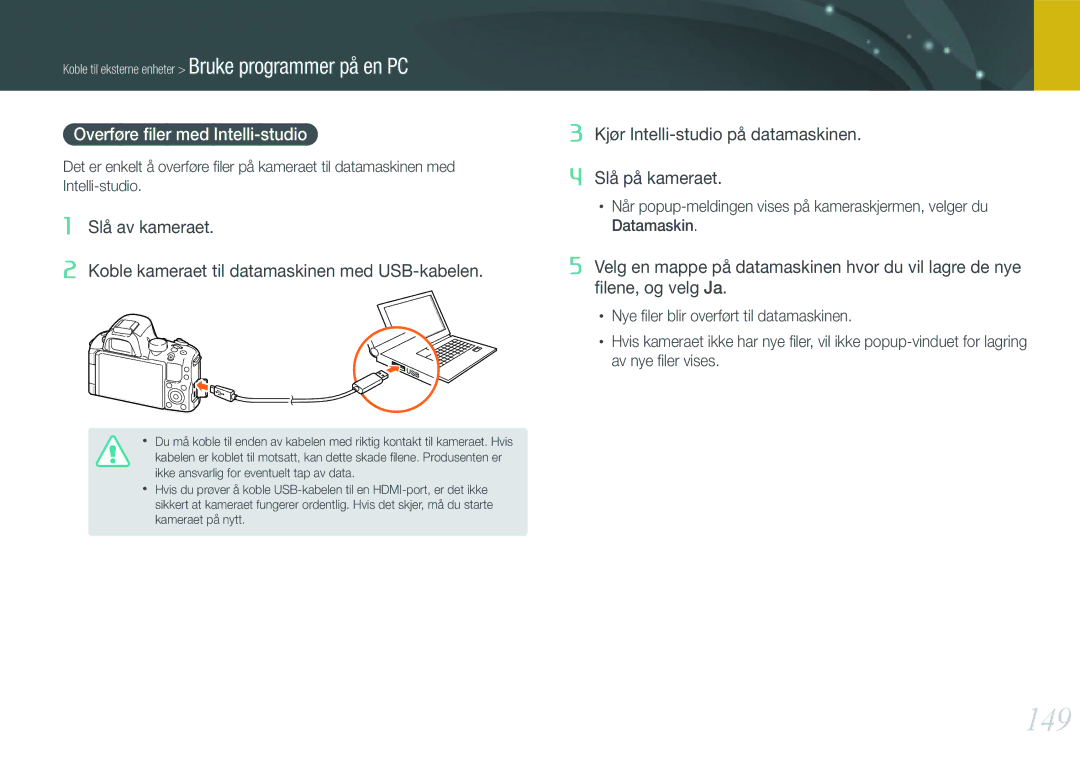 Samsung EV-NX20ZZBSBDK, EV-NX20ZZBZBDK, EV-NX20ZZBSBSE, EV-NX20ZZBZBSE manual 149, Overføre ﬁler med Intelli-studio 
