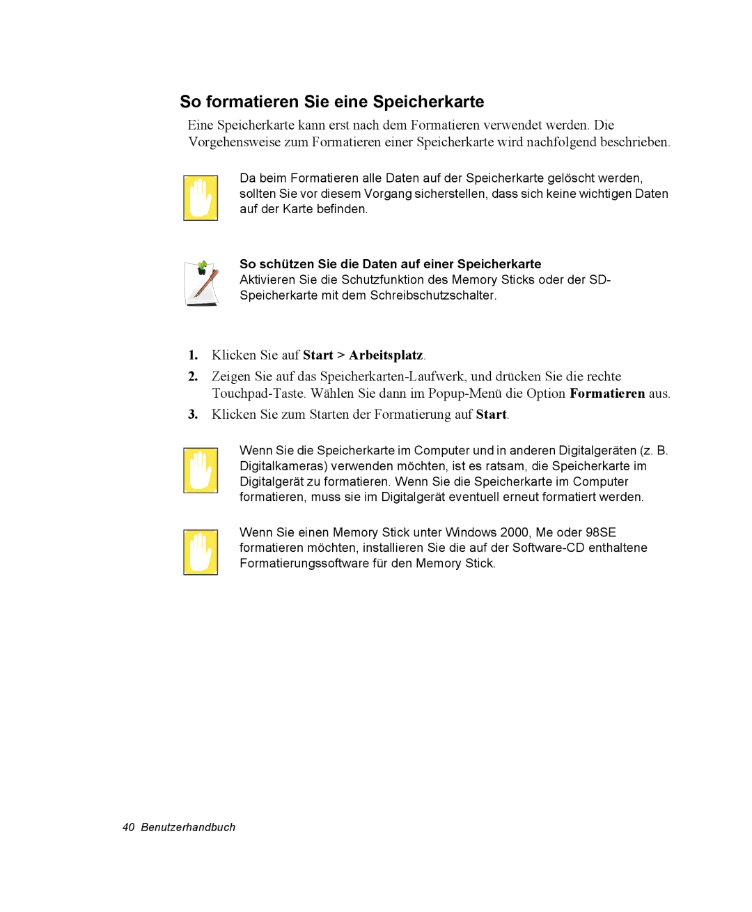 Samsung EV-NX20ZZBSBFR manual So formatieren Sie eine Speicherkarte, So schützen Sie die Daten auf einer Speicherkarte 