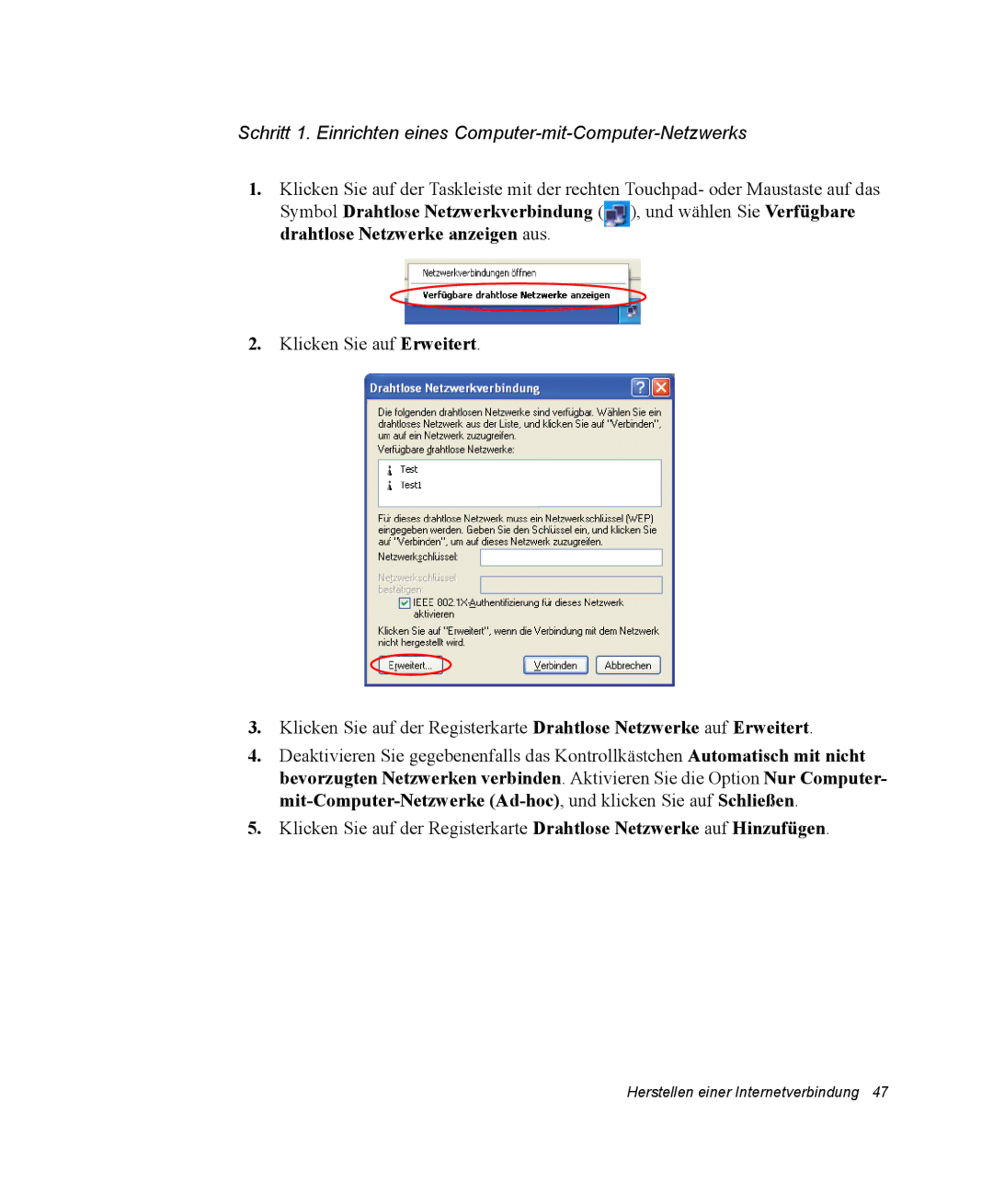 Samsung EV-NX20ZZBZBNL, EV-NX20ZZBZBDE, EV-NX20ZZBSBDE manual Schritt 1. Einrichten eines Computer-mit-Computer-Netzwerks 