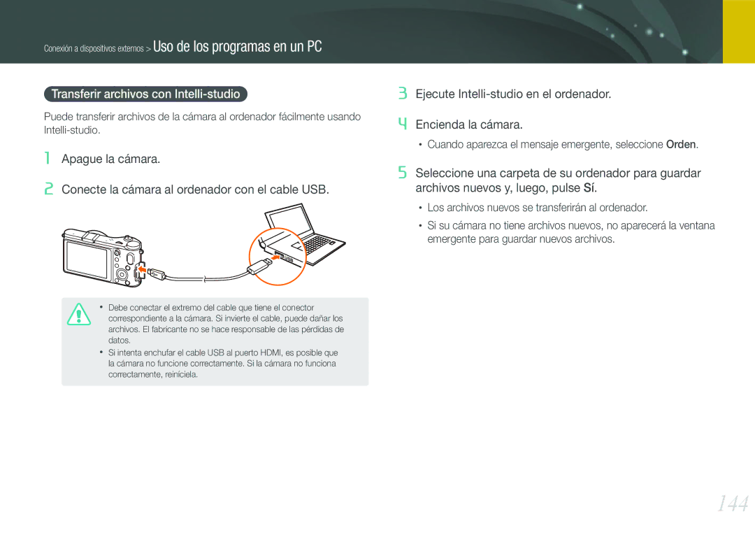 Samsung EV-NX210ZBSTIL, EV-NX210ZBSBES manual 144, Transferir archivos con Intelli-studio 