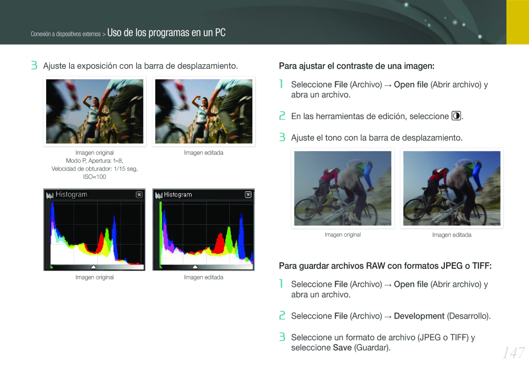 Samsung EV-NX210ZBSBES, EV-NX210ZBSTIL manual 147, Para ajustar el contraste de una imagen 