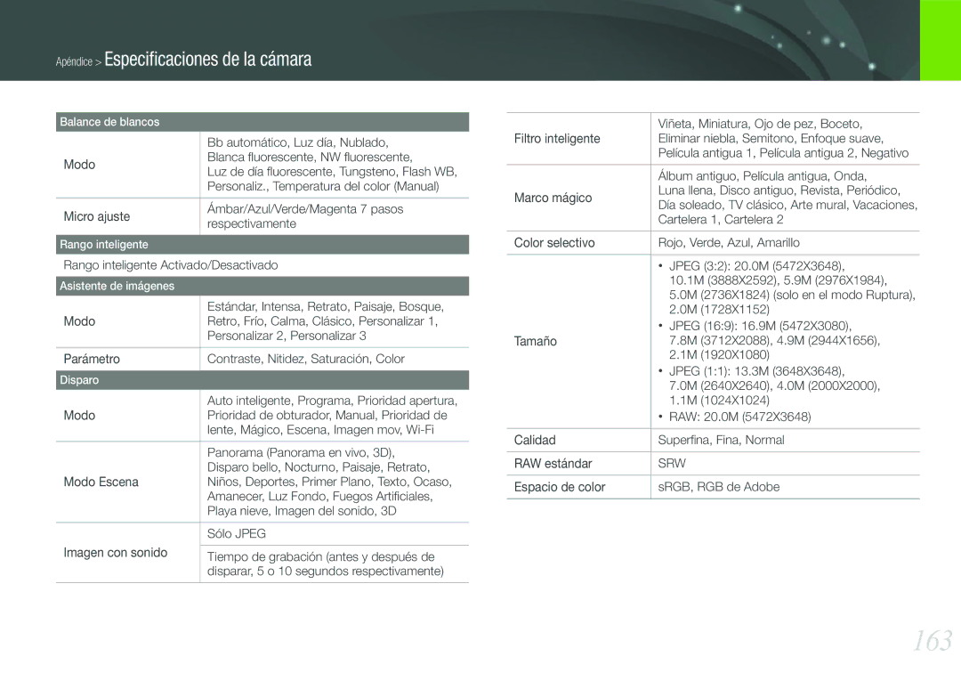 Samsung EV-NX210ZBSBES, EV-NX210ZBSTIL manual 163 