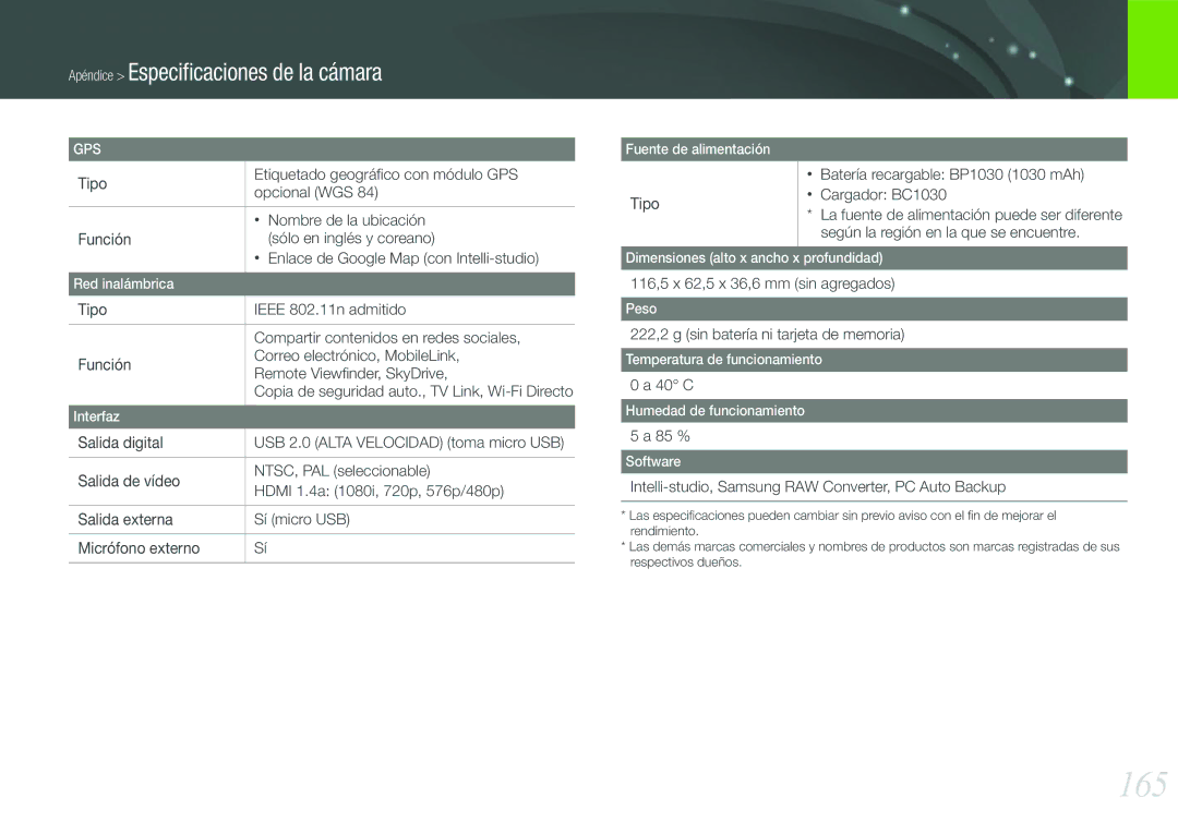 Samsung EV-NX210ZBSBES, EV-NX210ZBSTIL manual 165 