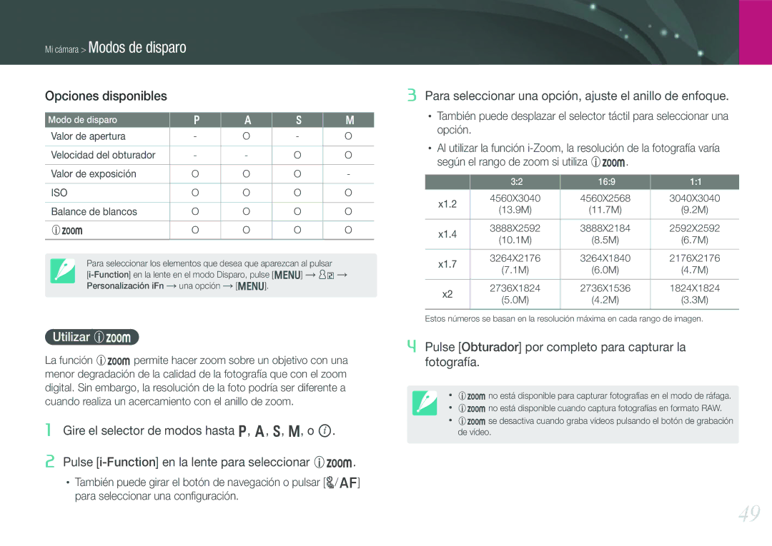 Samsung EV-NX210ZBSBES manual Utilizar Z, Balance de blancos, 4560X3040 4560X2568 3040X3040, 3888X2592 3888X2184 2592X2592 