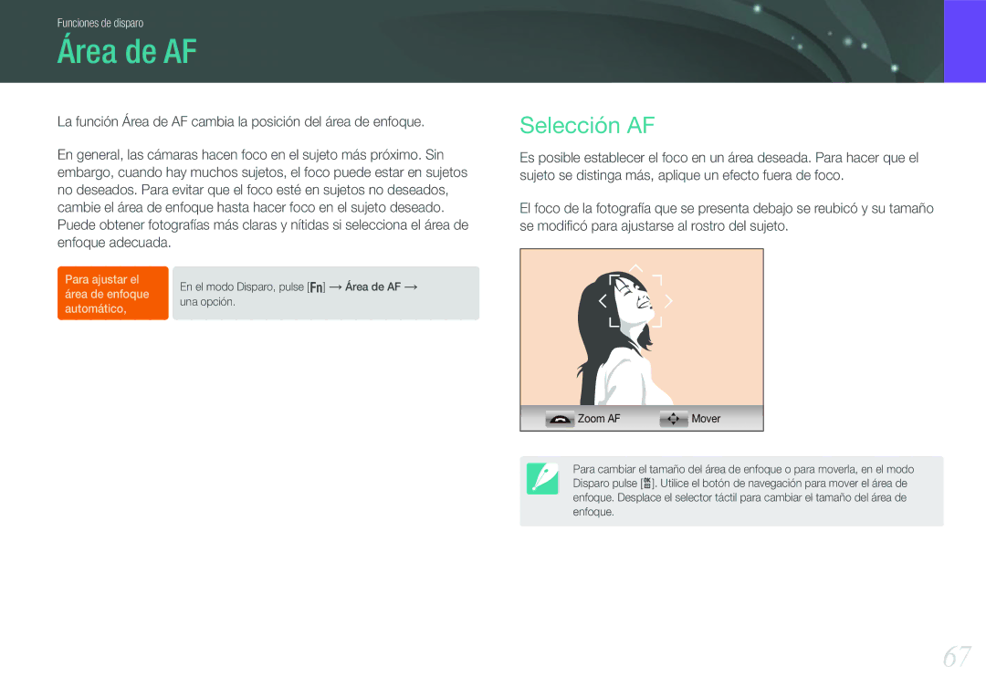 Samsung EV-NX210ZBSBES, EV-NX210ZBSTIL manual Área de AF, Selección AF 