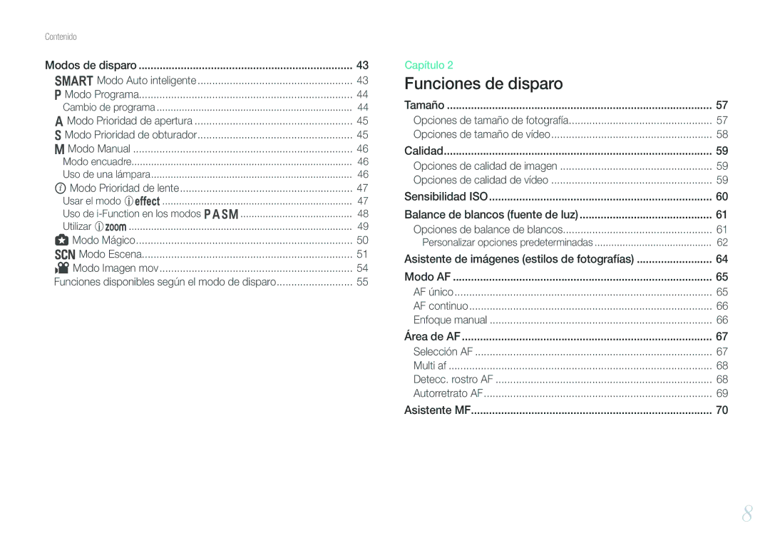 Samsung EV-NX210ZBSTIL, EV-NX210ZBSBES manual Funciones de disparo 