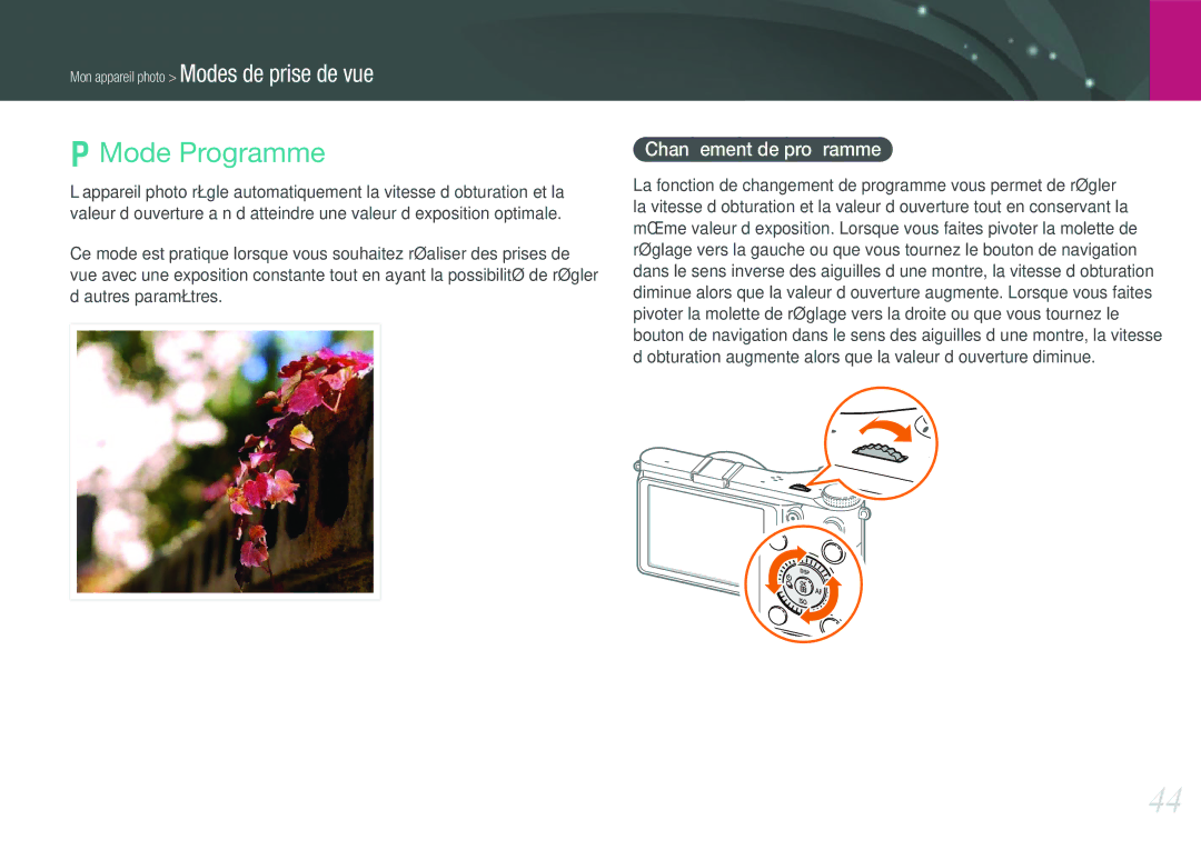 Samsung EV-NX210ZBSBFR manual Mode Programme, Changement de programme 