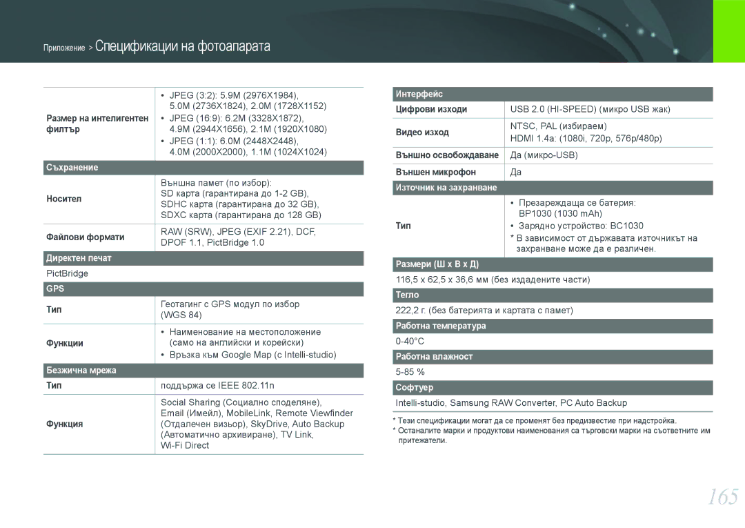 Samsung EV-NX210ZBSBRO manual 165 