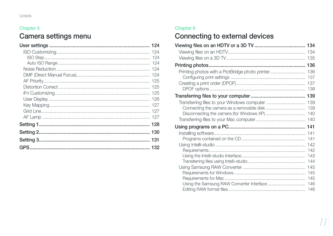 Samsung EV-NX210ZBSBUS, NX210 Kit Black user manual 124, 125, 126, 127, 134, 135, 136, 137, 139, 140, 141, 142, 145 