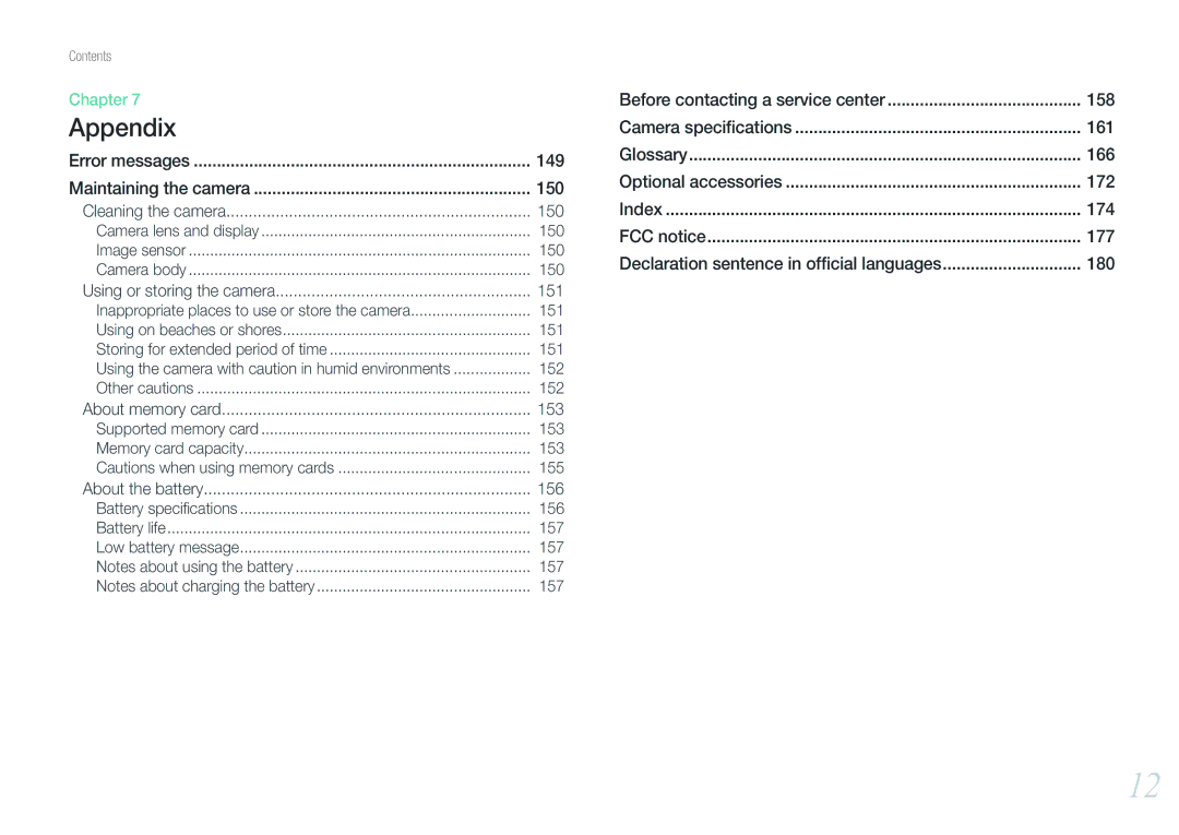 Samsung NX210 Kit Black, EV-NX210ZBSBUS user manual 150, 151, 153, 156 