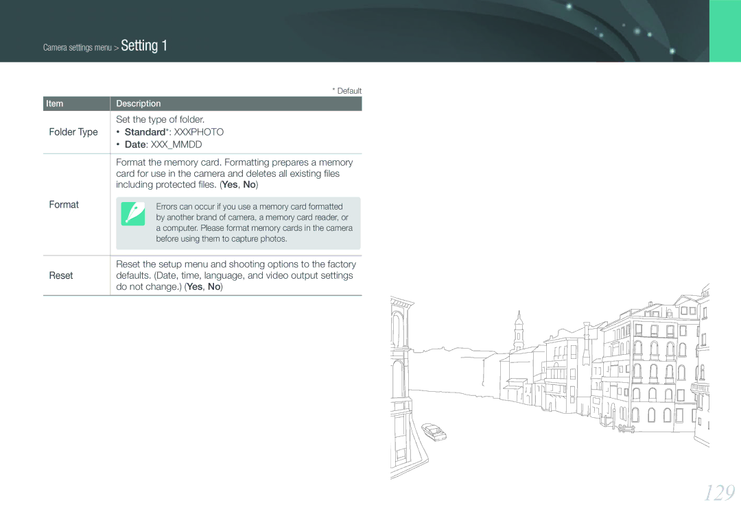 Samsung NX210 Kit Black, EV-NX210ZBSBUS user manual 129, Reset, Do not change. Yes, No 