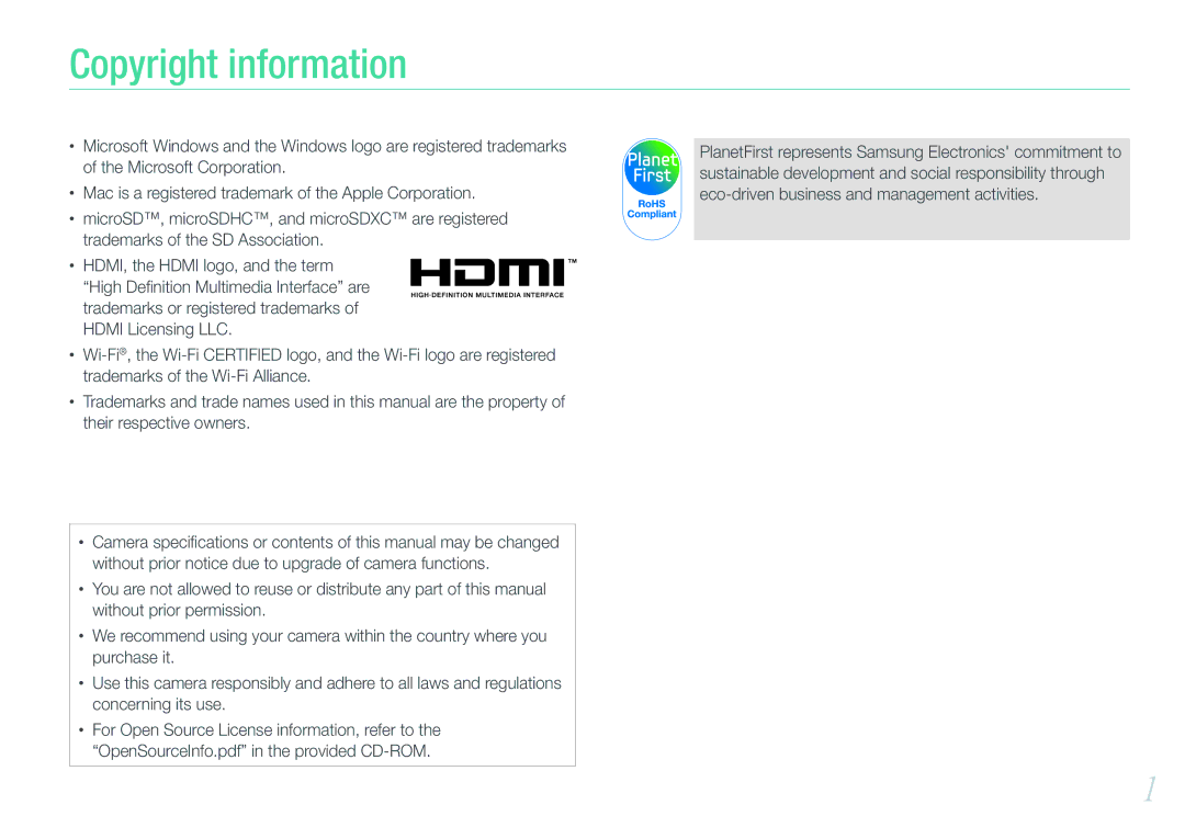 Samsung EV-NX210ZBSBUS, NX210 Kit Black user manual Copyright information 