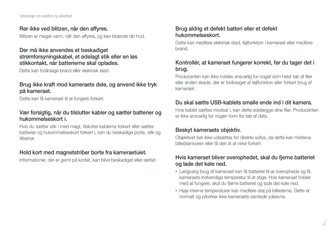 Samsung EV-NX210ZBSTSE manual Rør ikke ved blitzen, når den affyres, Hold kort med magnetstriber borte fra kameraetuiet 