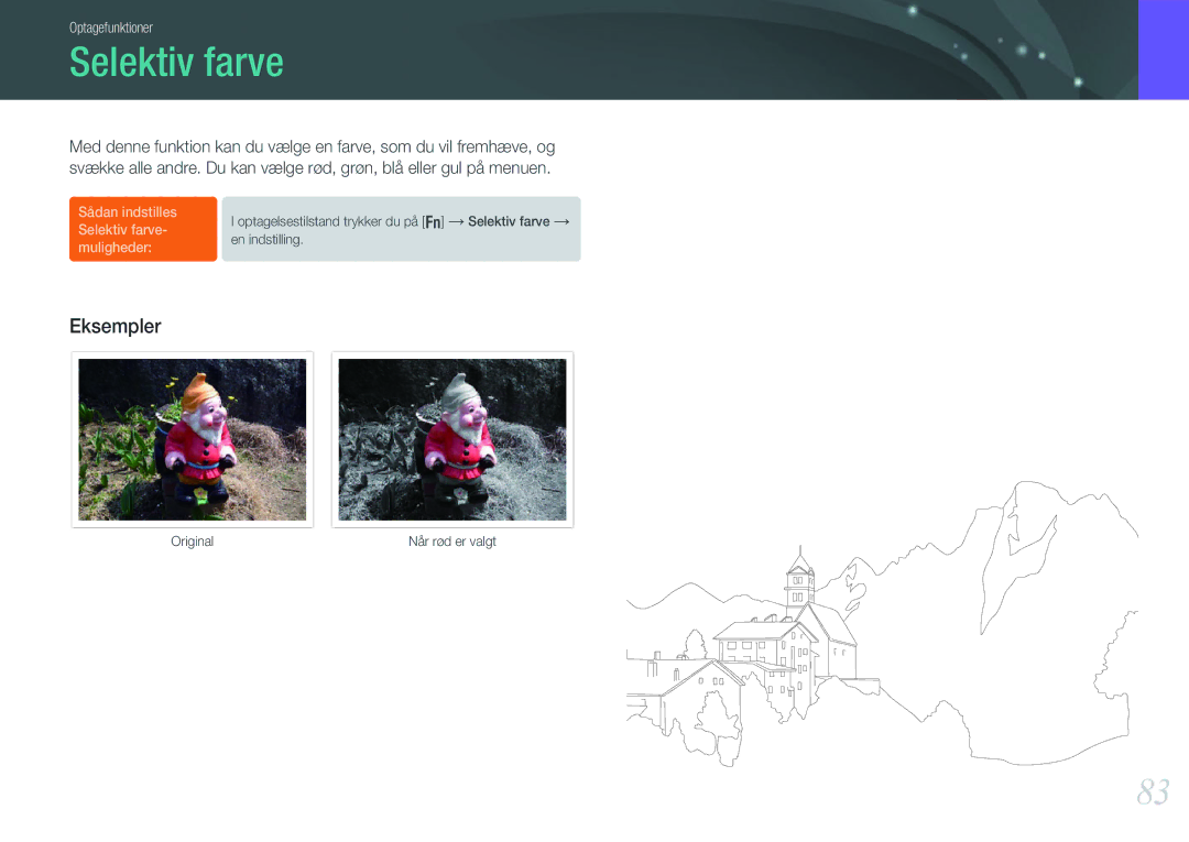 Samsung EV-NX210ZBSTDK, EV-NX210ZBSTSE manual Selektiv farve, Eksempler 