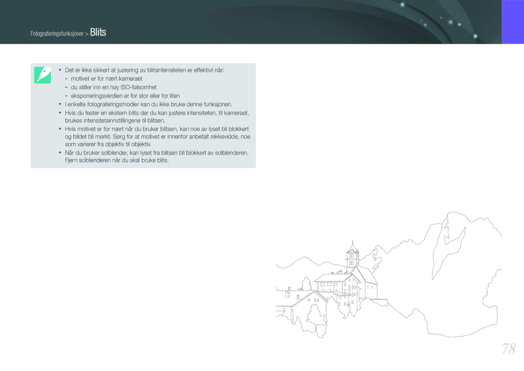 Samsung EV-NX210ZBSTSE, EV-NX210ZBSTDK manual Fotograferingsfunksjoner Blits 