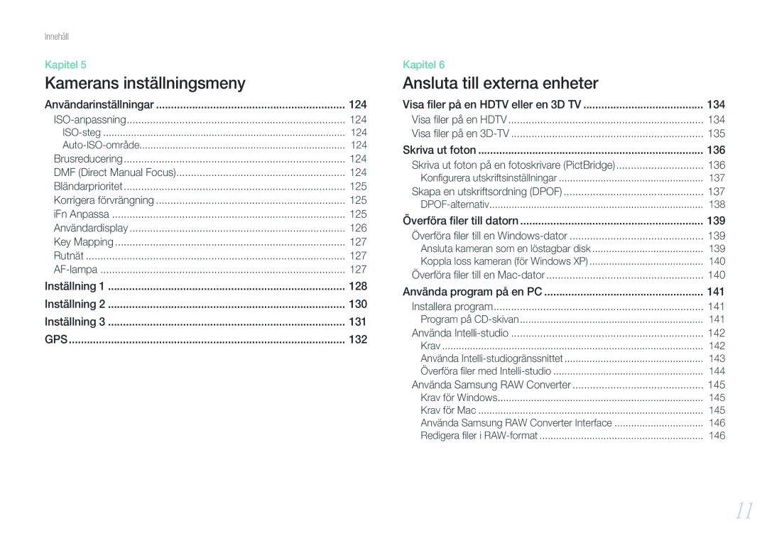 Samsung EV-NX210ZBSTDK, EV-NX210ZBSTSE manual 124, 125, 126, 127, 134, 135, 136, 137, 139, 140, 141, 142, 145 