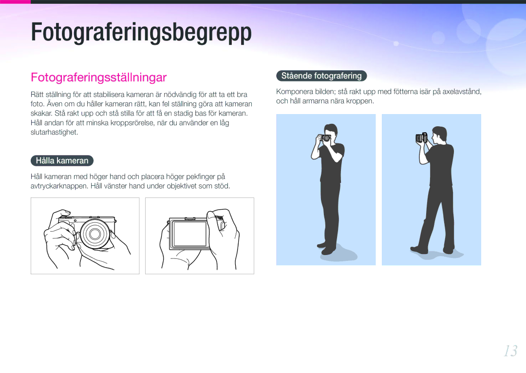 Samsung EV-NX210ZBSTDK, EV-NX210ZBSTSE manual Hålla kameran, Stående fotografering 