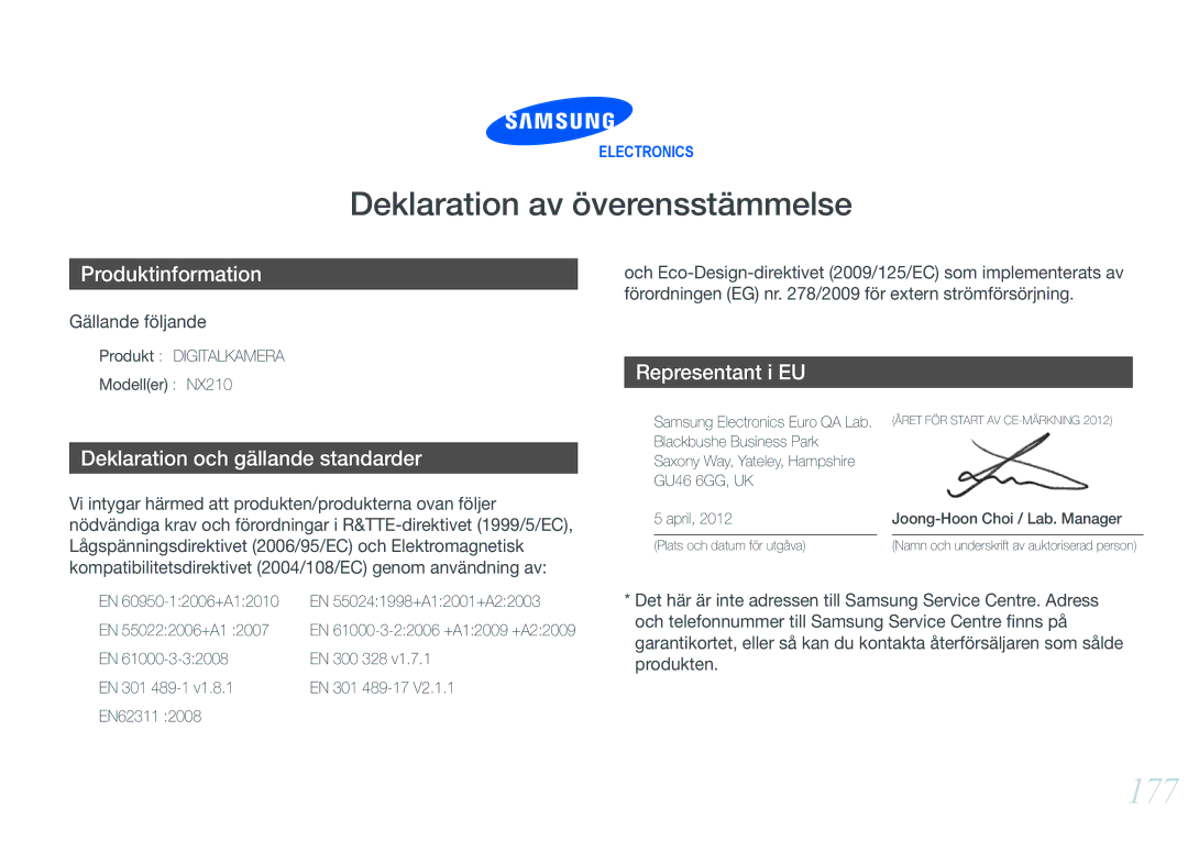 Samsung EV-NX210ZBSTDK, EV-NX210ZBSTSE manual 177 