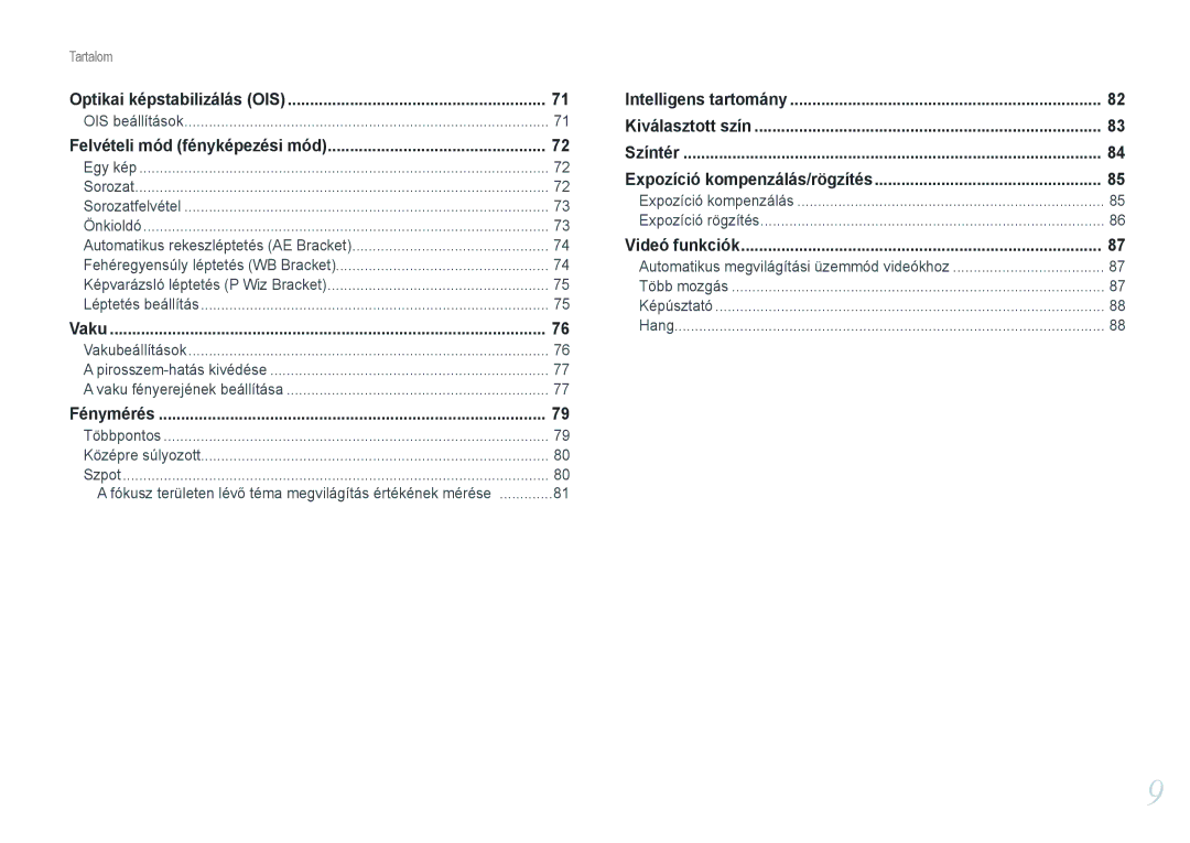 Samsung EV-NX210ZBSTDK, EV-NX210ZBSTSE manual Optikai képstabilizálás OIS 