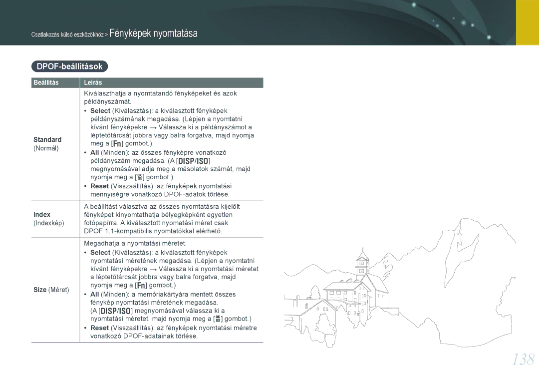 Samsung EV-NX210ZBSTSE, EV-NX210ZBSTDK manual 138, DPOF-beállítások, Standard, Index 