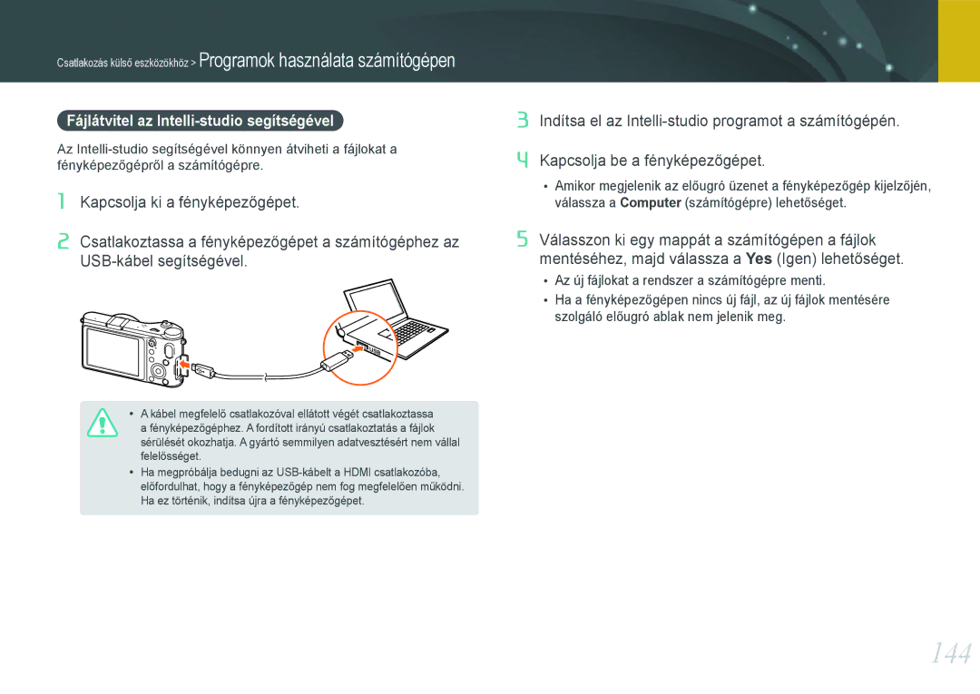 Samsung EV-NX210ZBSTSE, EV-NX210ZBSTDK manual 144, Fájlátvitel az Intelli-studio segítségével 