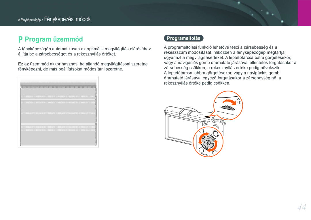 Samsung EV-NX210ZBSTSE, EV-NX210ZBSTDK manual Program üzemmód, Programeltolás 