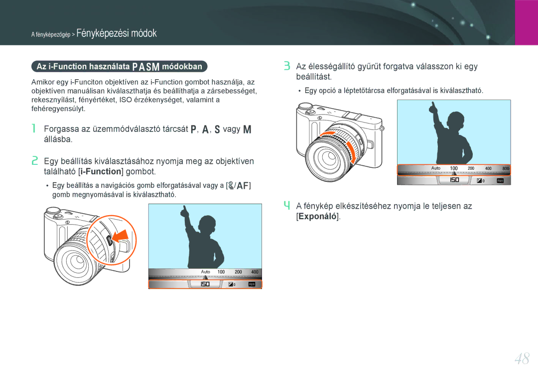 Samsung EV-NX210ZBSTSE, EV-NX210ZBSTDK manual Az i-Function használata Pasm módokban 