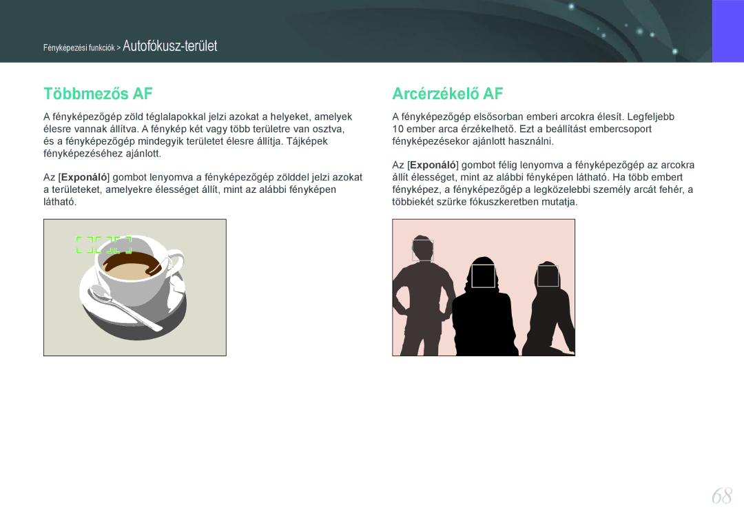 Samsung EV-NX210ZBSTSE, EV-NX210ZBSTDK manual Többmezős AF, Arcérzékelő AF 