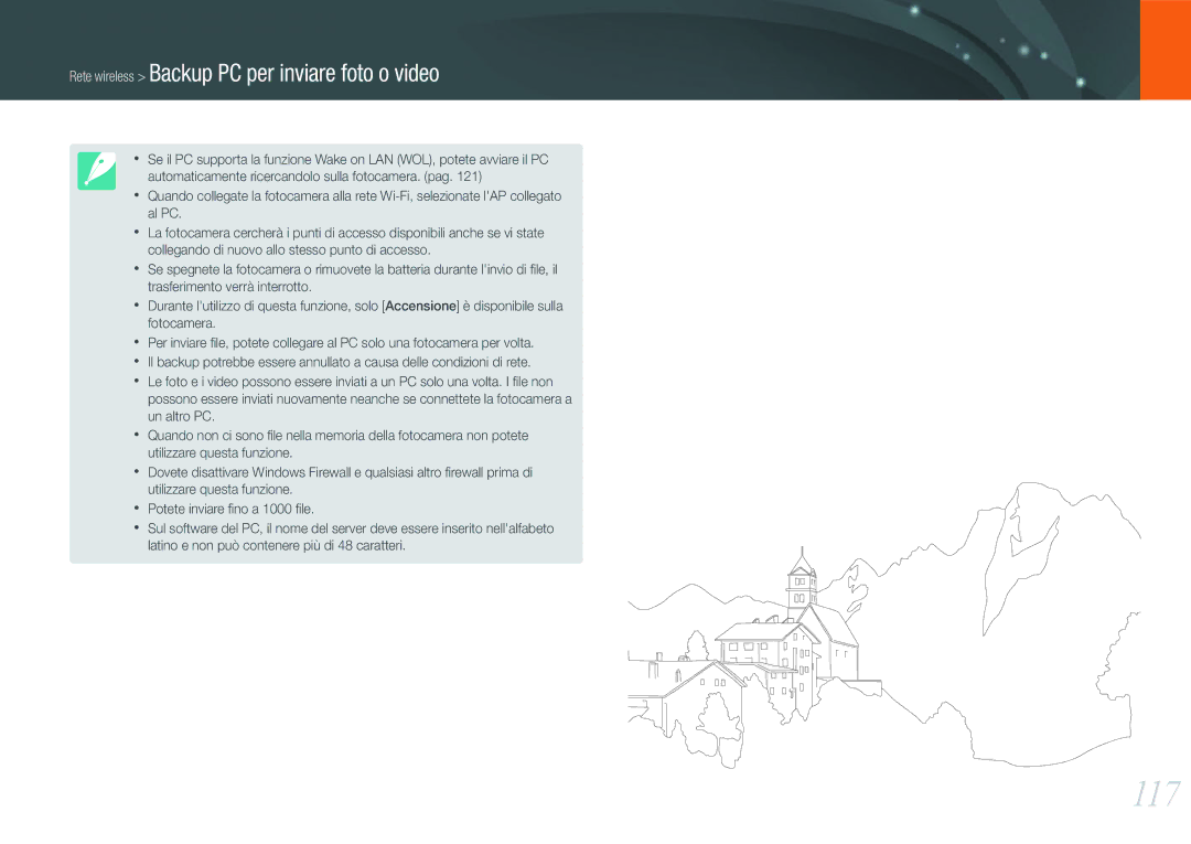 Samsung EV-NX210ZBSTIT, EV-NX210ZBSBIT manual 117, Rete wireless Backup PC per inviare foto o video 