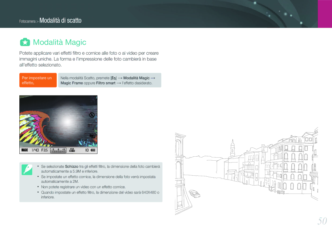 Samsung EV-NX210ZBSBIT, EV-NX210ZBSTIT manual Modalità Magic, Per impostare un effetto 