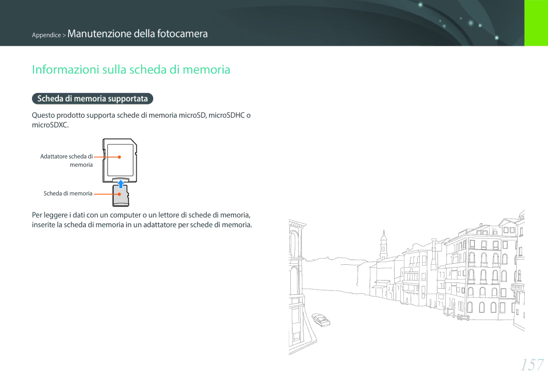 Samsung EV-NX3300BEBIT, EV-NX3000BEHIT manual 157, Informazioni sulla scheda di memoria, Scheda di memoria supportata 