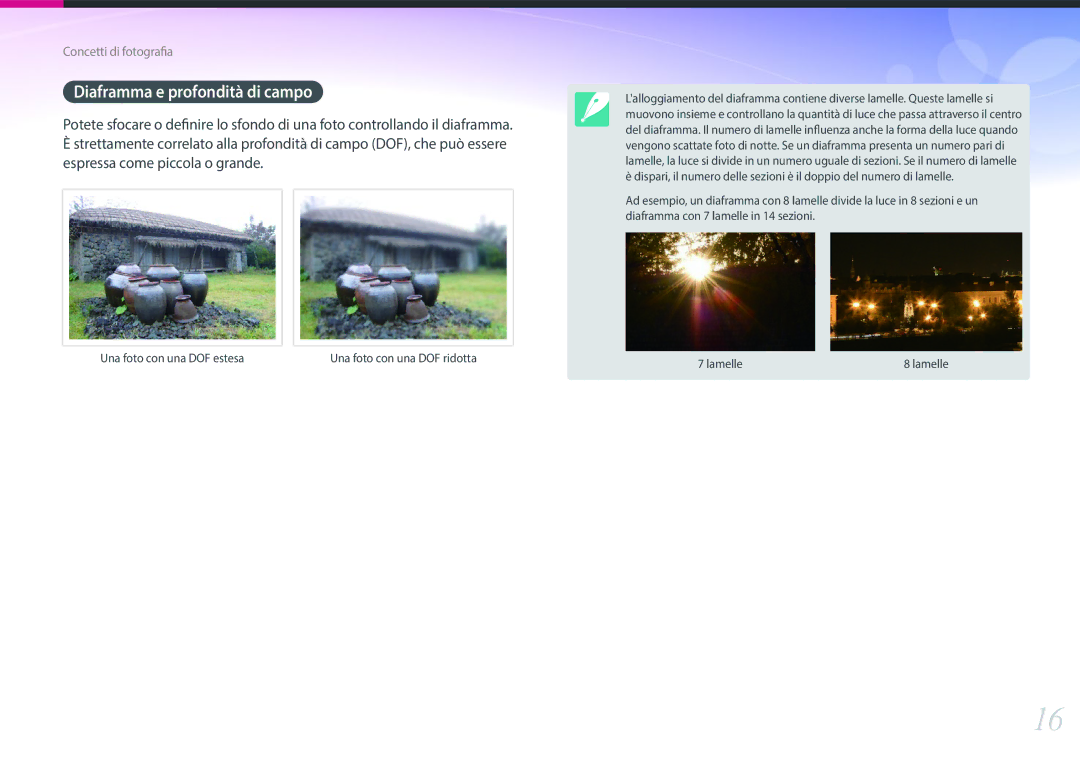 Samsung EV-NX3300BEBIT, EV-NX3000BEHIT, EV-NX3000BEIIT manual Diaframma e profondità di campo, Una foto con una DOF estesa 