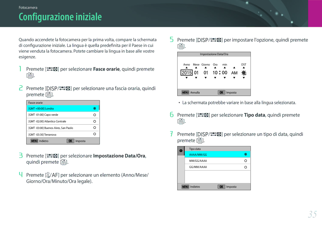 Samsung EV-NX3000BEHIT, EV-NX3000BEIIT, EV-NX3300BEBIT manual Configurazione iniziale 