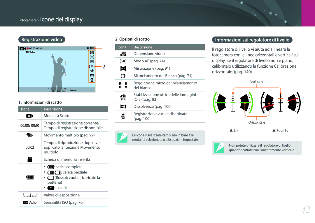 Samsung EV-NX3000BEIIT, EV-NX3000BEHIT, EV-NX3300BEBIT manual Registrazione video, Informazioni sul regolatore di livello 