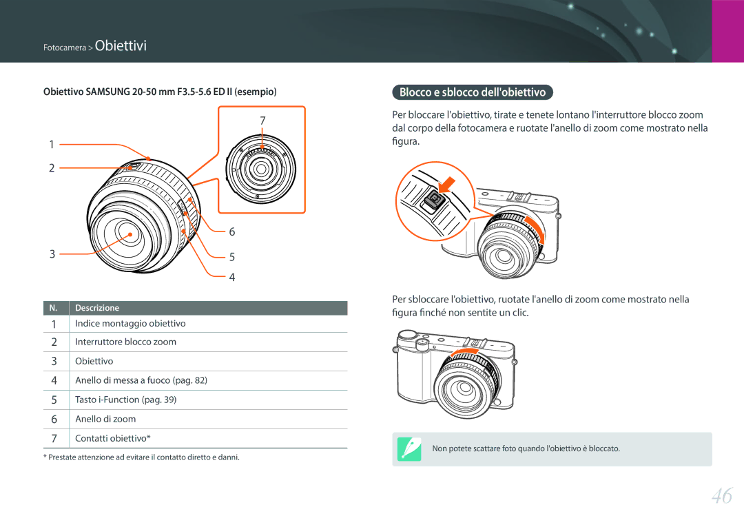 Samsung EV-NX3300BEBIT, EV-NX3000BEHIT Blocco e sblocco dellobiettivo, Obiettivo Samsung 20-50 mm F3.5-5.6 ED II esempio 